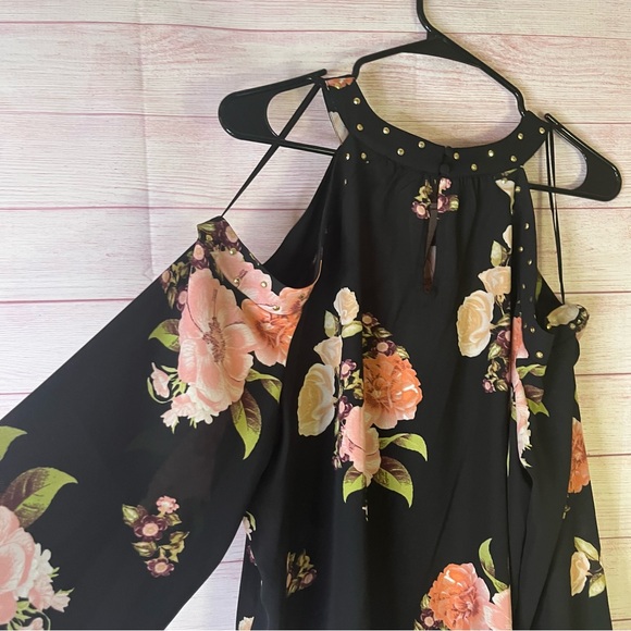 I.N.C.  Floral Stud Embellishment Cold Shoulder Long‎ Sleeve Blouse Size Large - Picture 10 of 10